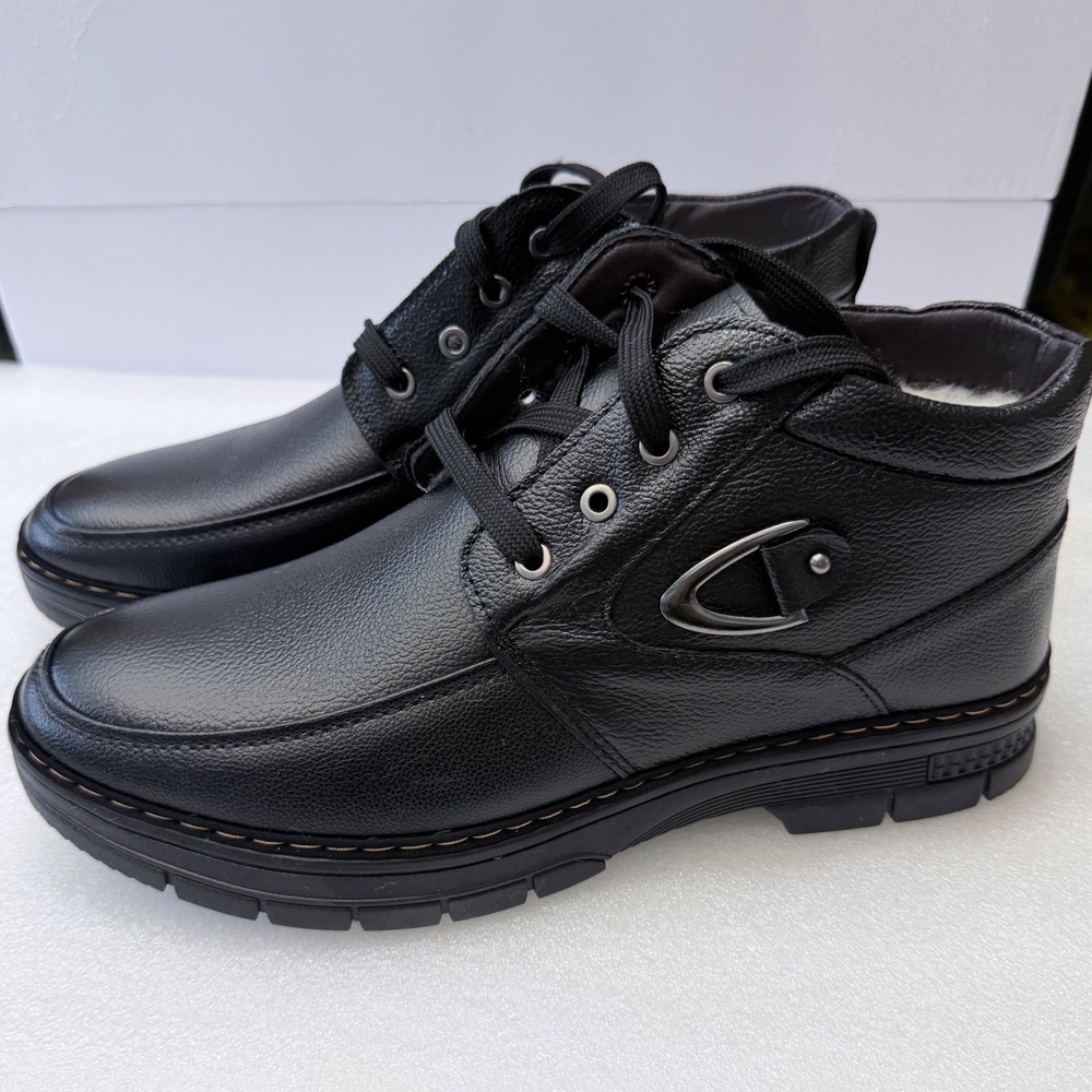 NIB Mens Black Faux Leather Winter Lined Lace Up Ankle Boots Size 11 Fashion